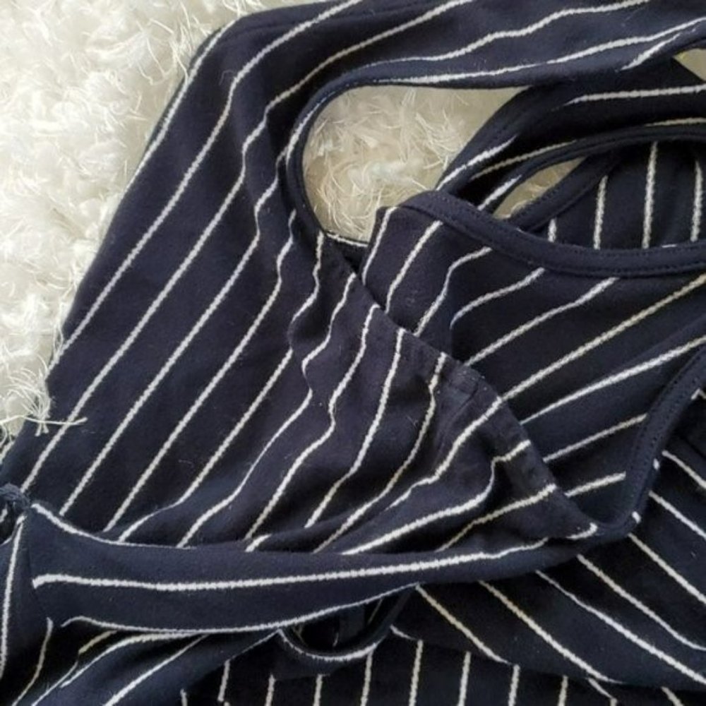 Banana Republic Navy Pinstripe Sleeveless Maxi Dress with Waist Tie - Picture 11 of 12